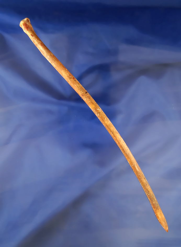 8 1/16" Bone Hairpin from a red ochre site in Union County Kentucky.  Pictured Hothem's Antler Bone