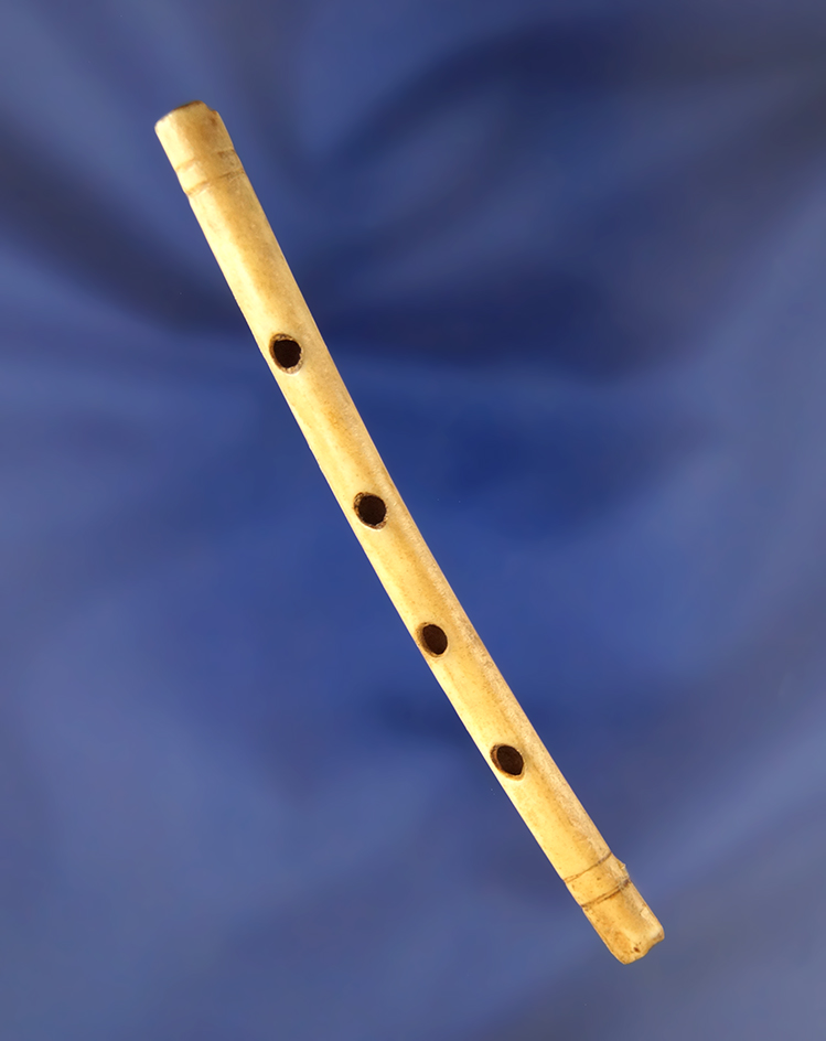 3 9/16" engraved and polished 4 hole bone Flute found in Augusta, Bracken County Kentucky. Pictured