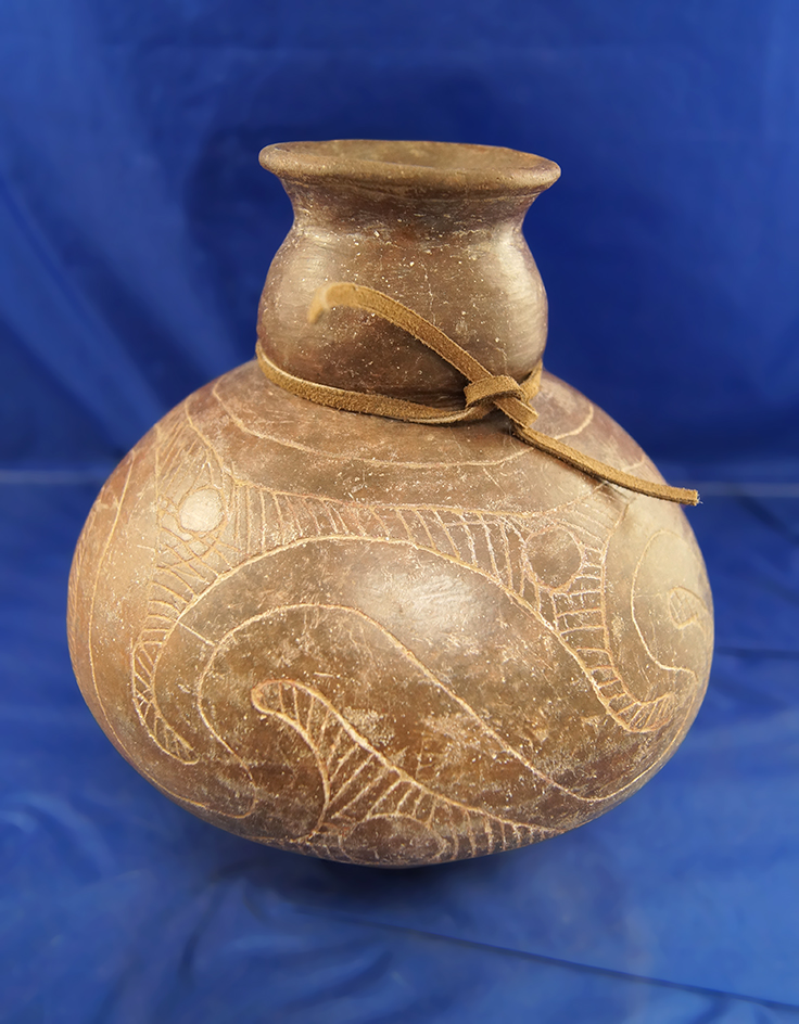 Nice! 6 3/4" tall beautifully decorated Bottle. Spout has been reattached at collar. Cass County Tex