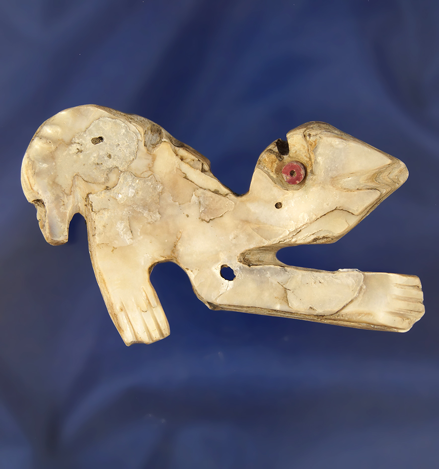 Rare!  3 1/2" Carved Animal Effigy made from shell with original Eye Bead.