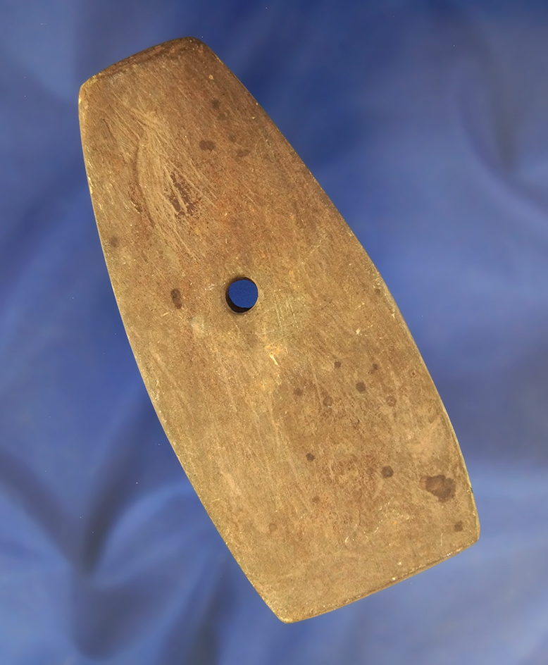 4 5/16" Trapezoidal Pendant found in Potter Co., Pennsylvania. Ex. Judge Robert R. Lewis Collection.