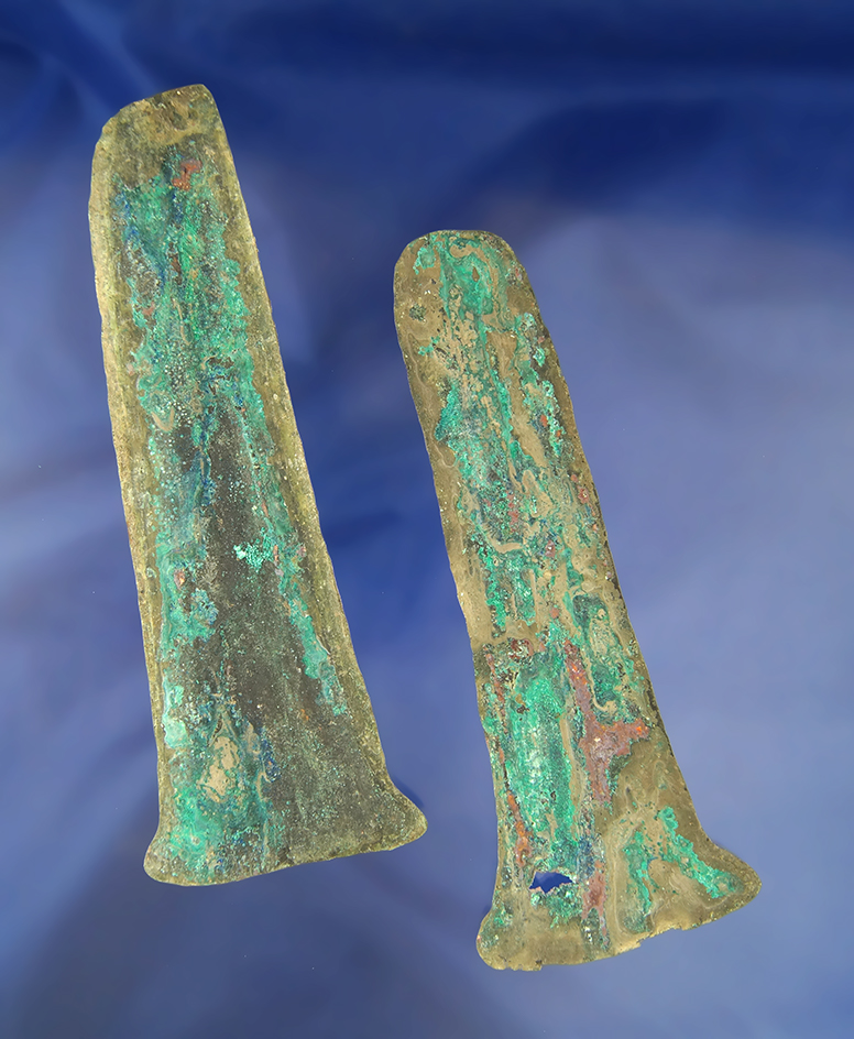 Pair of 6" Copper Aztec Hoe Money.