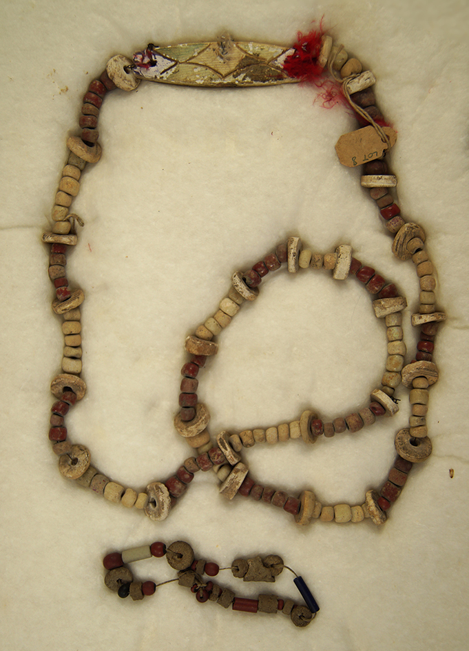 Drilled stone, shell and bead necklace and bracelet from the southwestern US.