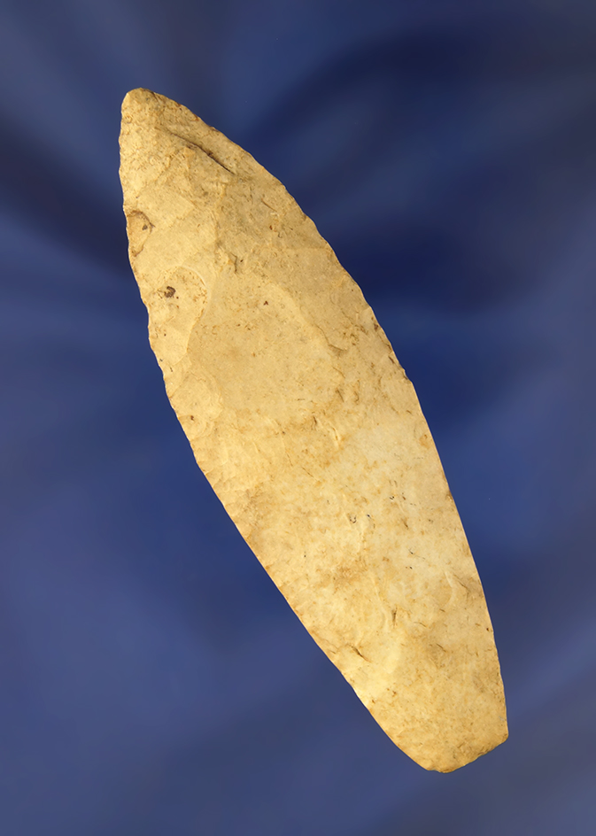 3 9/16" nicely patinated Agate Basin with heavily ground lower edges found in Indiana.