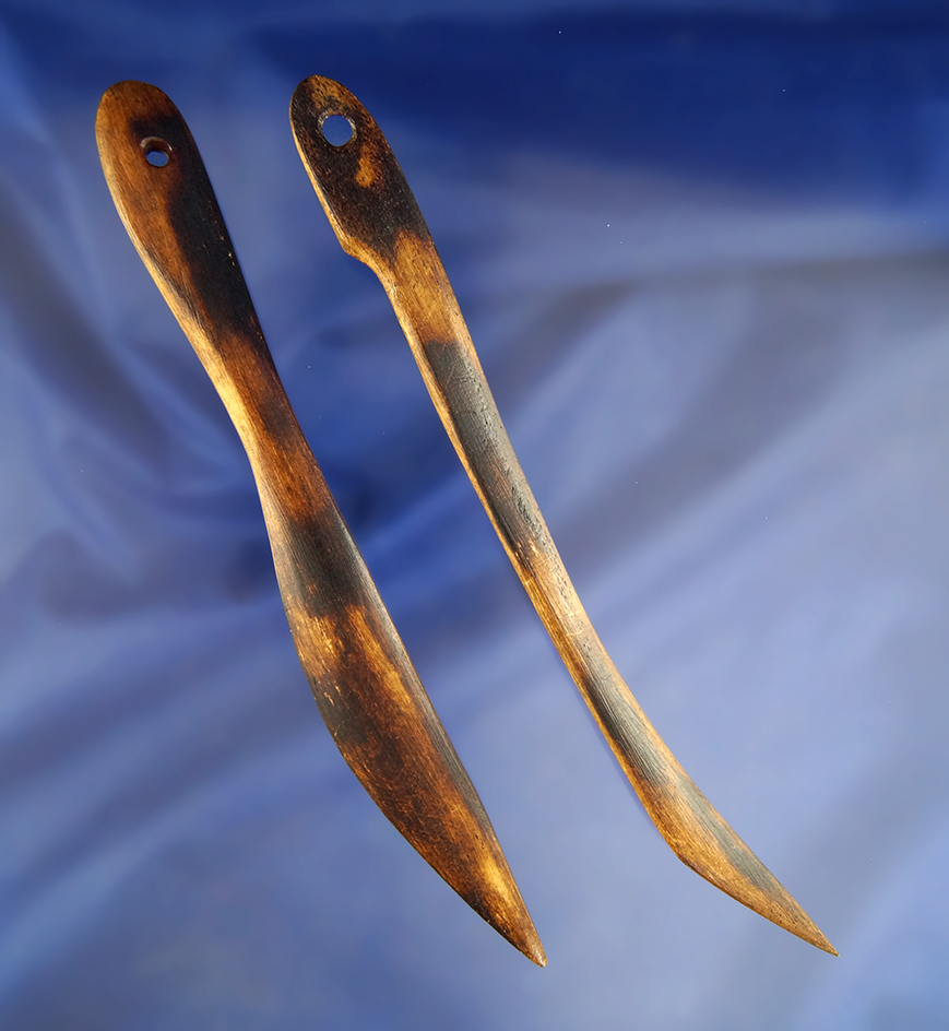 Pair of ornate bone tools, largest is 7 1/2", found in Alaska. Pictured on page 235 in Hothem's Antl