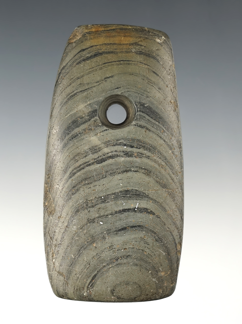 Well patinated 4" Pendant found in Mason Co., Illinois. Made from beautiful Banded Slate.