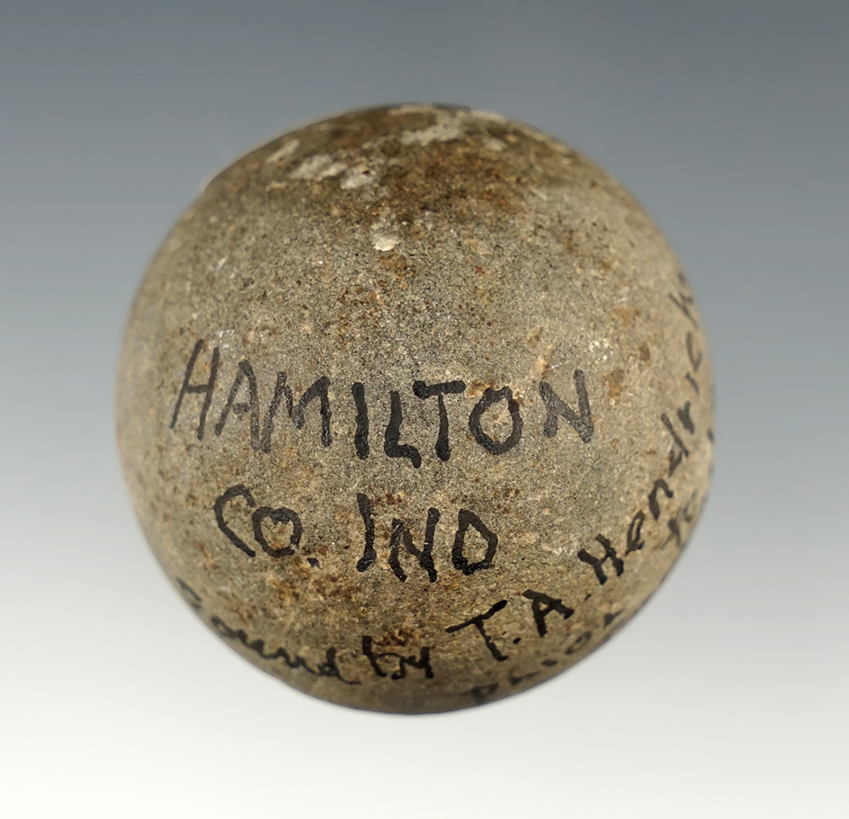 Nicely made 1 5/8" Game Ball - Hamilton Co., Indiana by T. A. Hendricks. Ex. Earl Townsend.