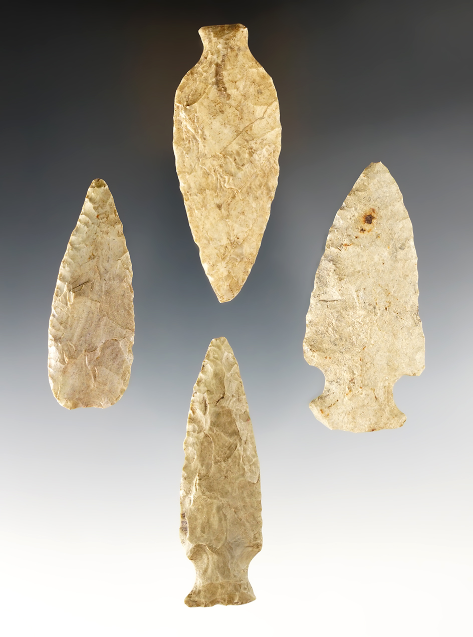 Set of 4 well patinated Indiana Knives. The largest is 2 3/4".