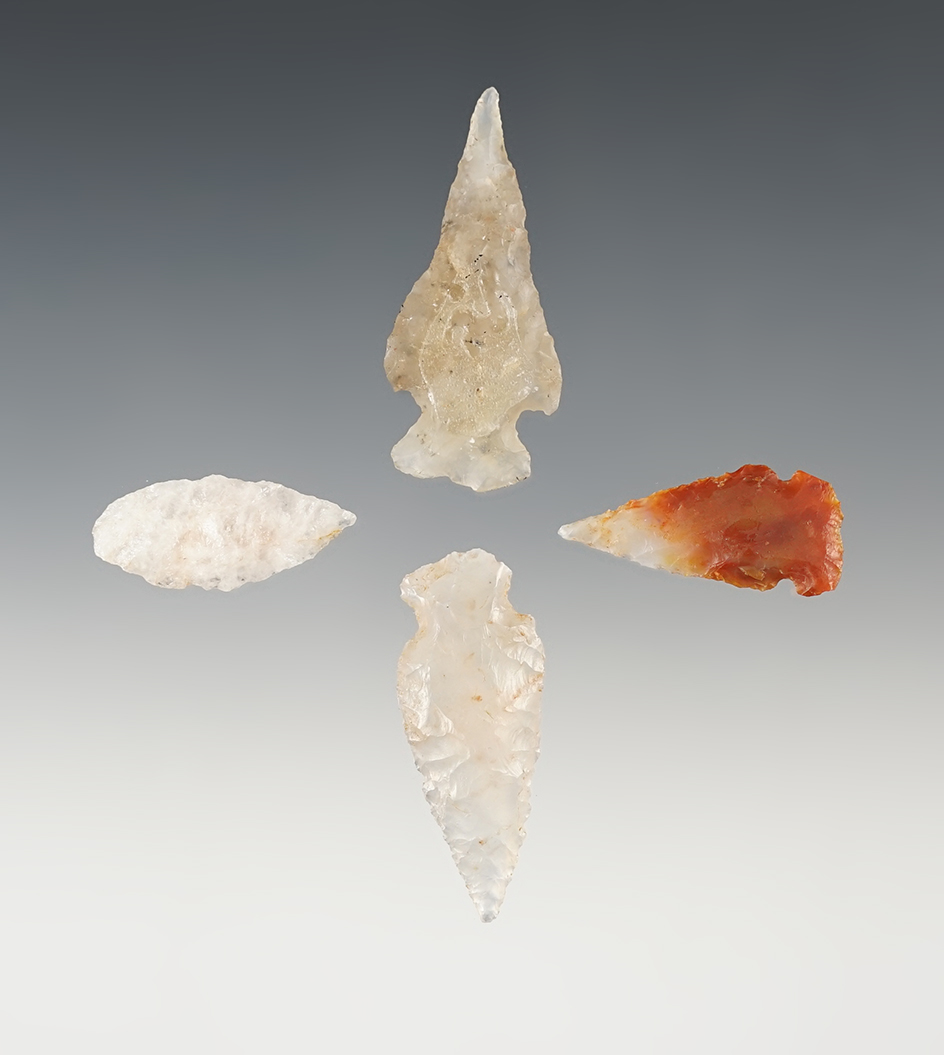 Set of four assorted points found in Arizona. Largest is 1 3/4".