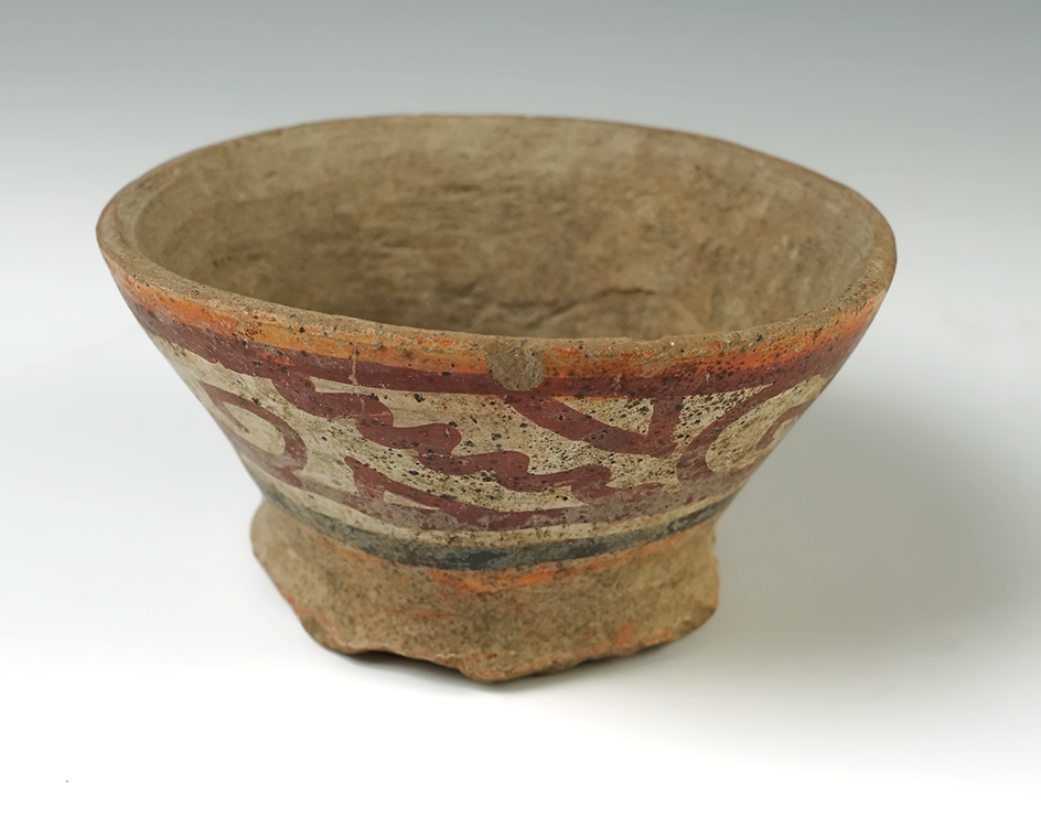 4 1/2" polychrome Toltec pottery vessel within anciently salvaged base found in Mexico.