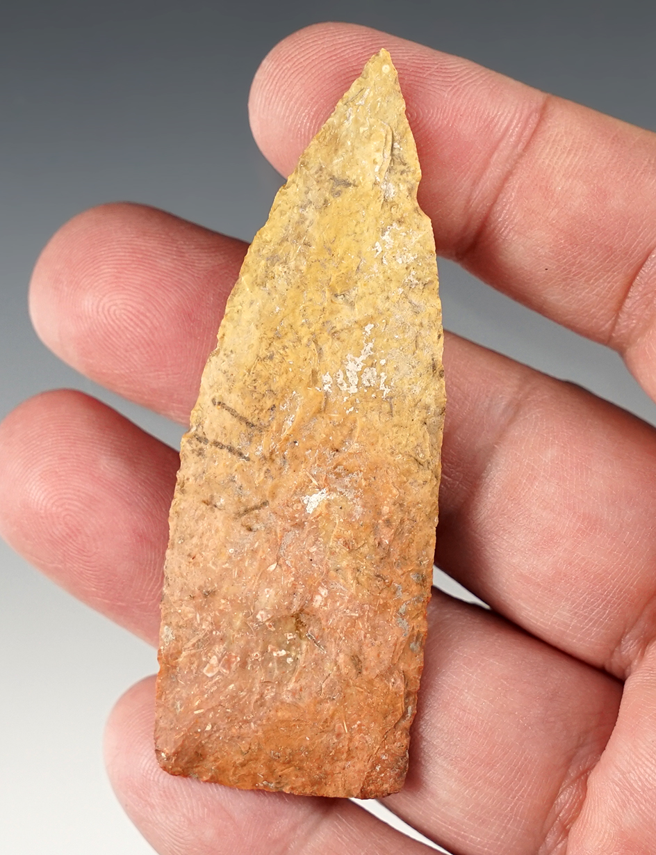 2 7/8" Thin and well made Kentucky Copena made from colorful chert. Ex. Tom Davis.