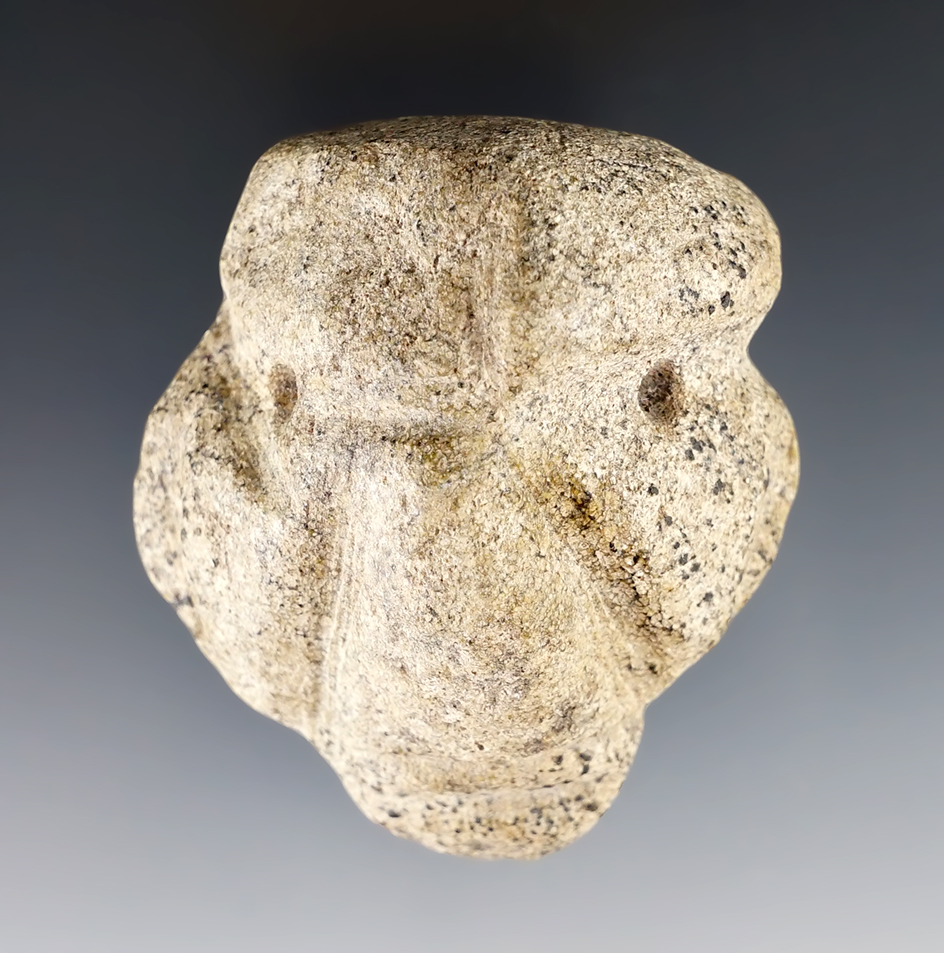 2 1/2" pre-Columbian human face effigy carved from stone found in Mesoamerica.