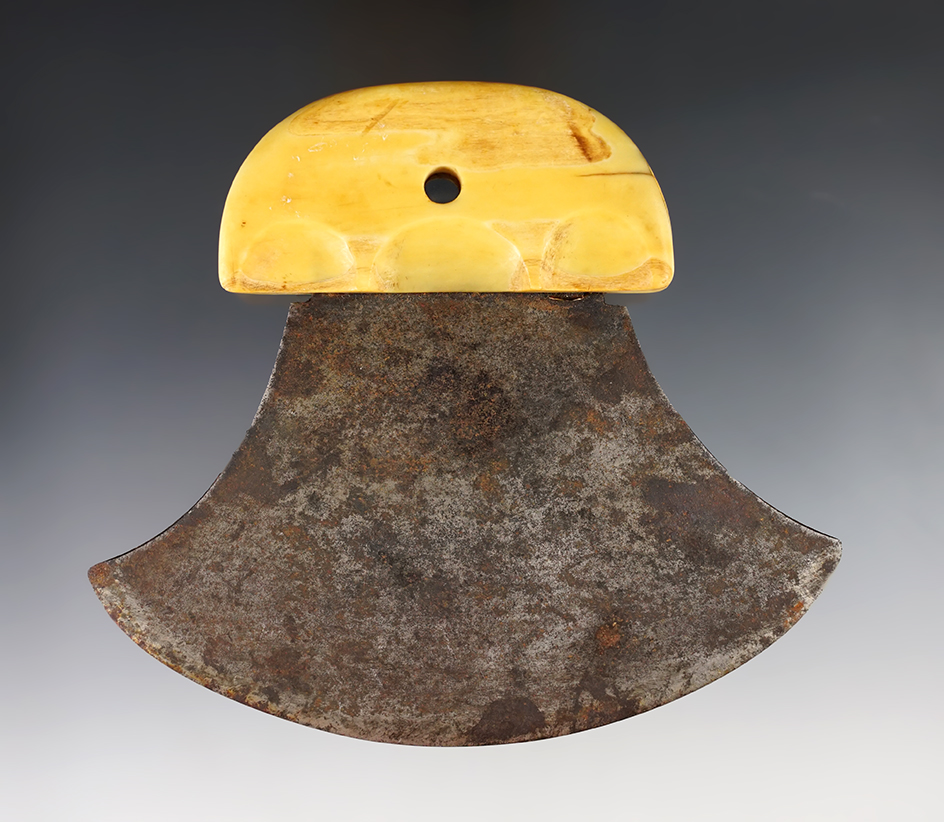 Fantastic 5 3/8" wide Trade Era Ulu found in Alaska. Metal Blade with Ivory handle.