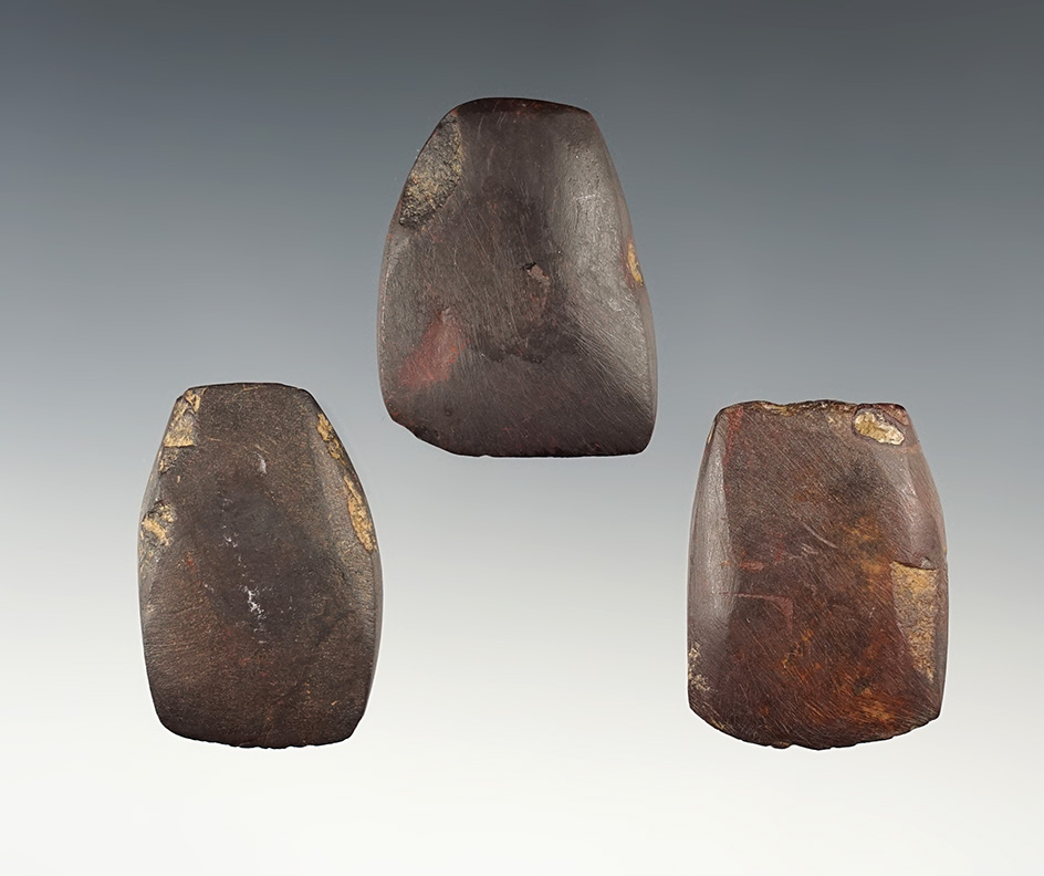 Set of 3 nice Hematite Celts found in Ohio. The largest is 1 5/8".