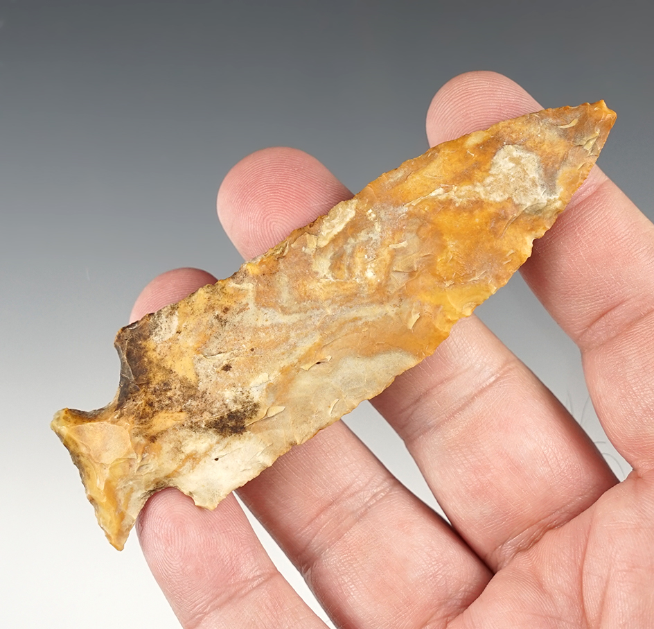 3 15/16" Illinois Motley made from colorful chert. Comes with a Bennett COA.