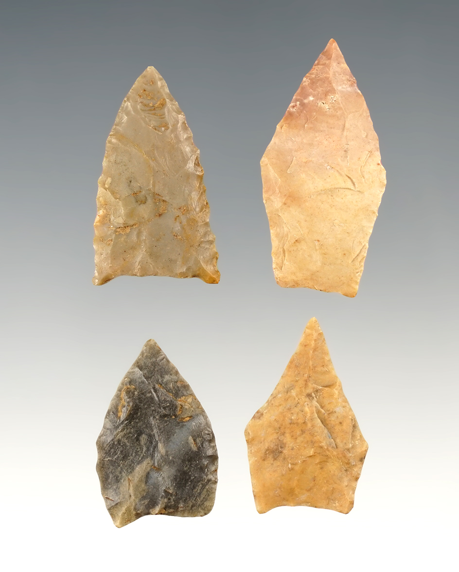 Set of 4 well made Triangle points - Kentucky/Tennessee area. The largest is 1 5/16".