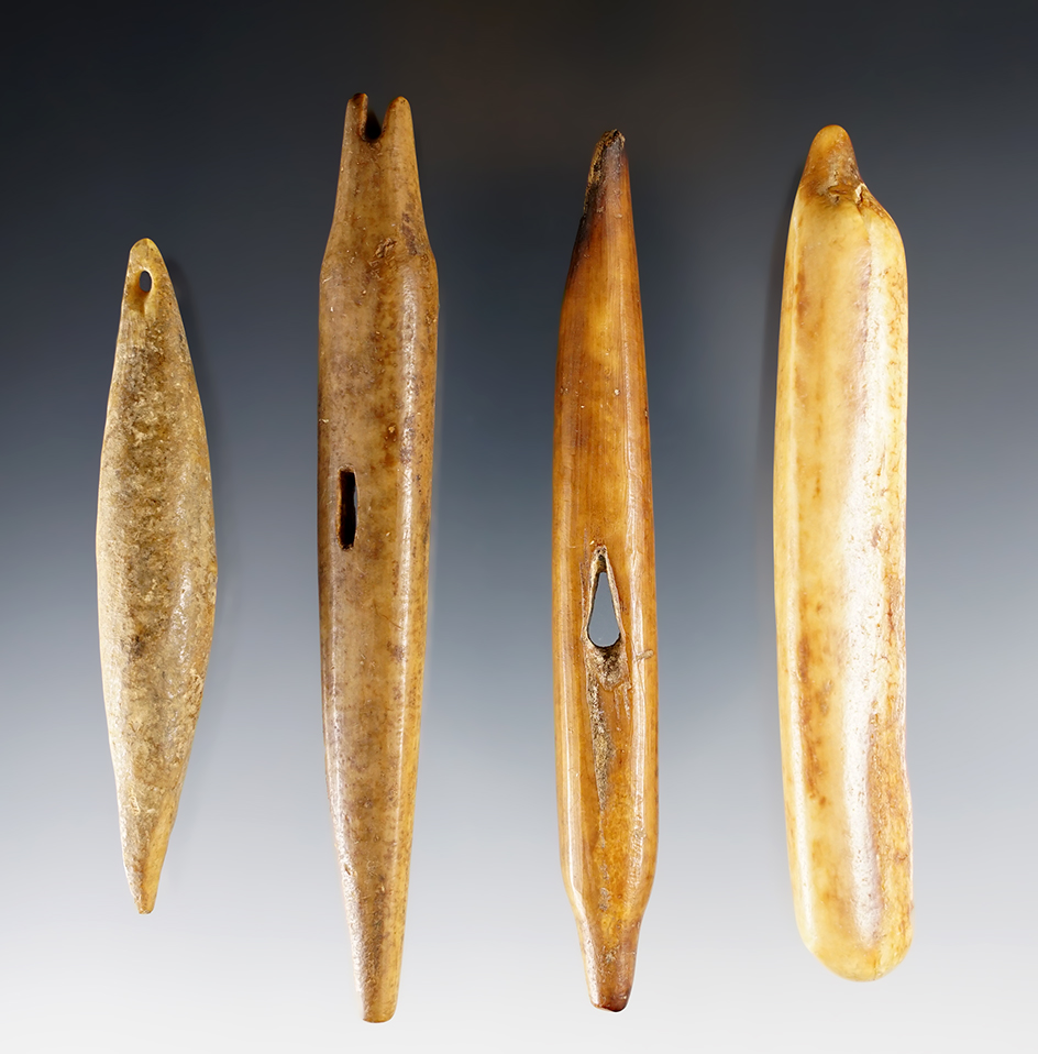 Set of four Inuit bone tools that were very well styled and polished. Largest is 4 1/4". Alaska.