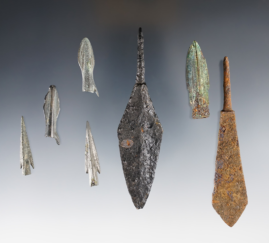 Group of assorted ancient Roman bronze arrow points from the 3rd – 2nd century BC. 