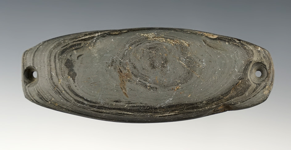 Nicely made 4 1/8" long Gorget found in Darke Co., Ohio. Ex. Ted Weaver, Robert Sterne.