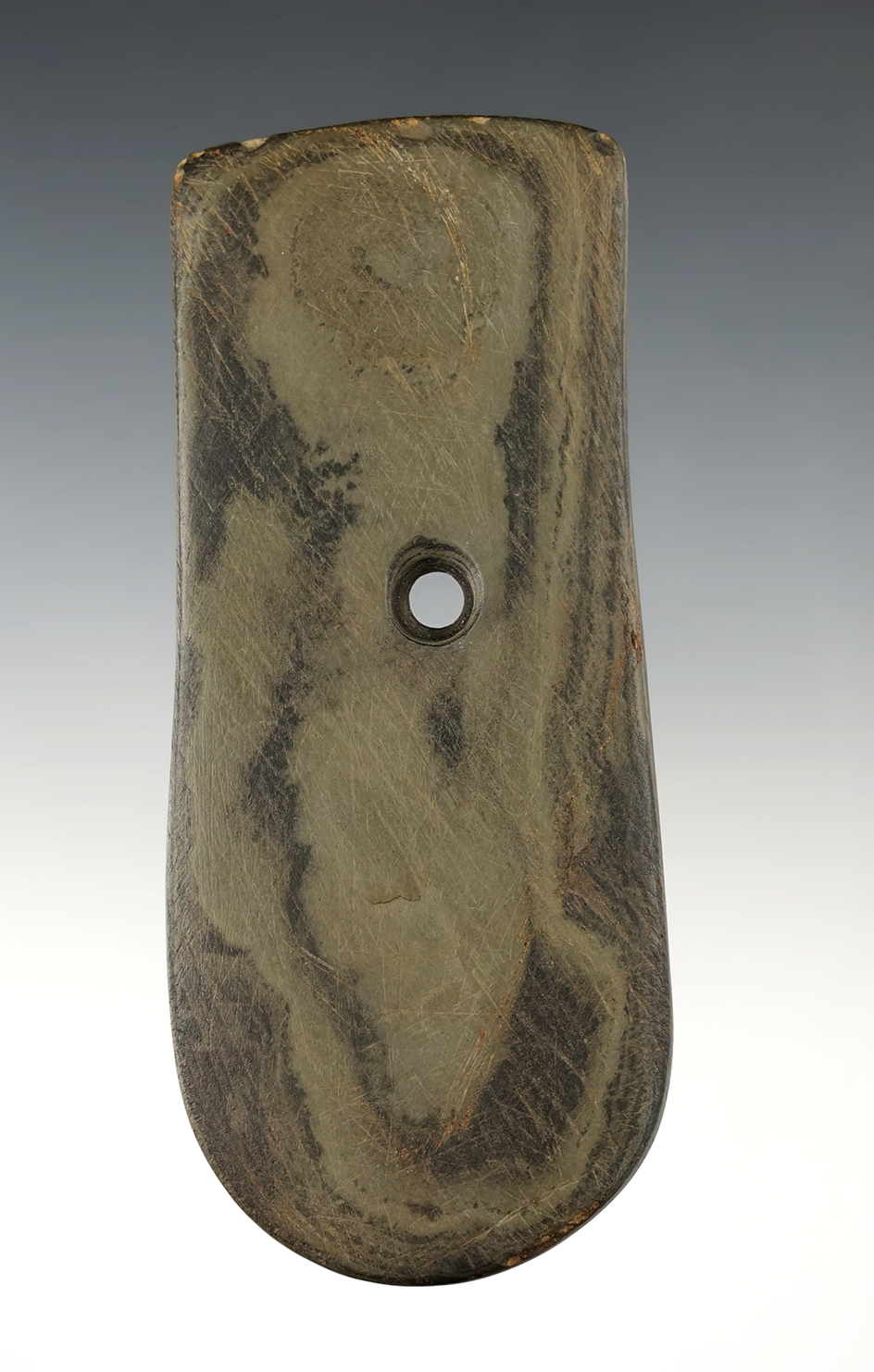 Superb 4 9/16" Keyhole Pendant found in Dekalb Co., Indiana. Ex. Garry Mumaw. Bennett COA.