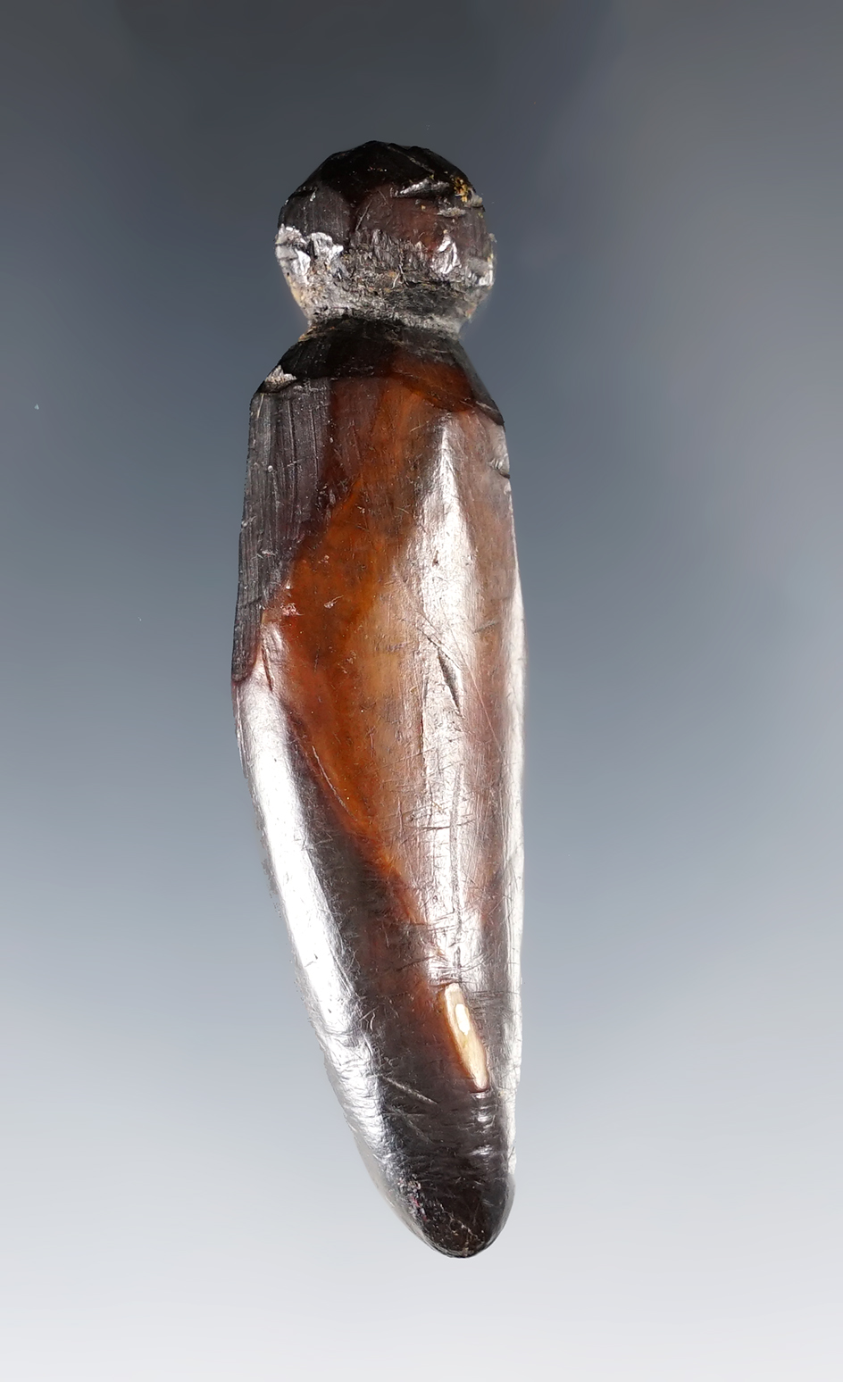 2 1/2" nicely carved walrus tooth pendant shaped for suspension recovered in Alaska.