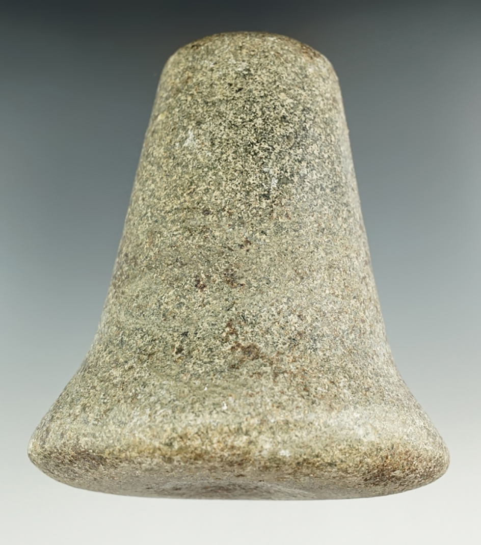 Beautiful flare on this 4 1/2" Bell Pestle with a nutting divot on base - Ohio. Very nicely polished