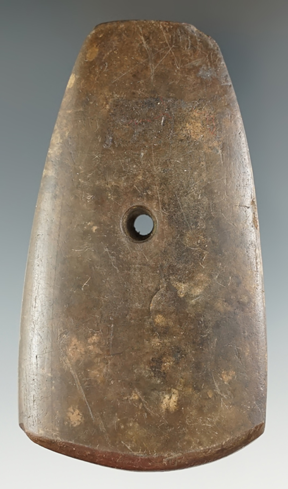 3 5/8" Salvaged Pendant made from brown Slate, found in Kentucky. Ex. Morast Collection. Jackson COA