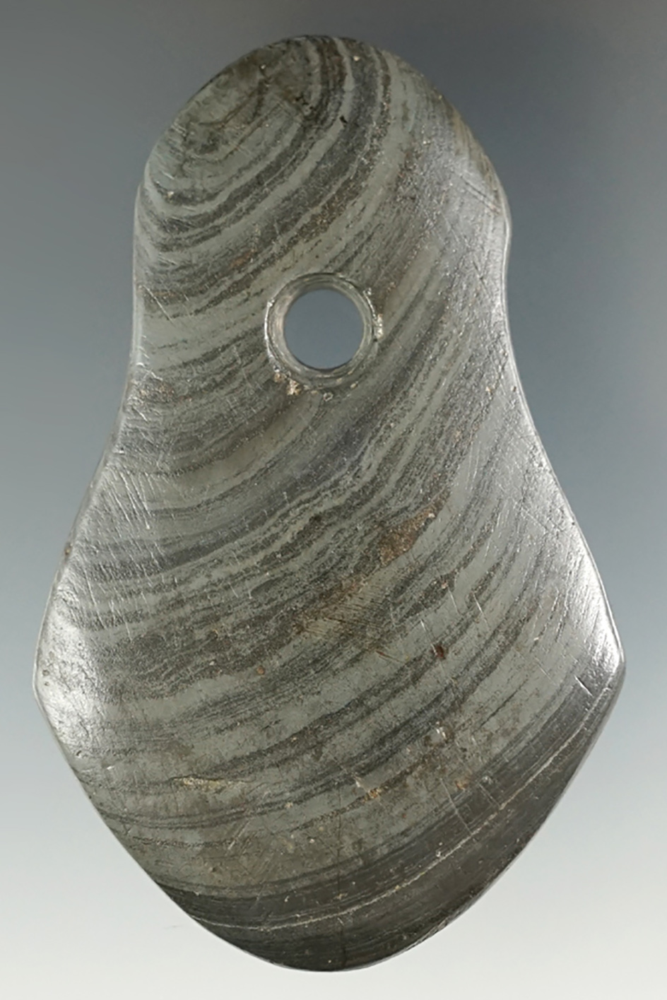 3 1/16" Anchor Pendant made from green and black Banded Slate, found in Jay Co., Indiana. COA's.