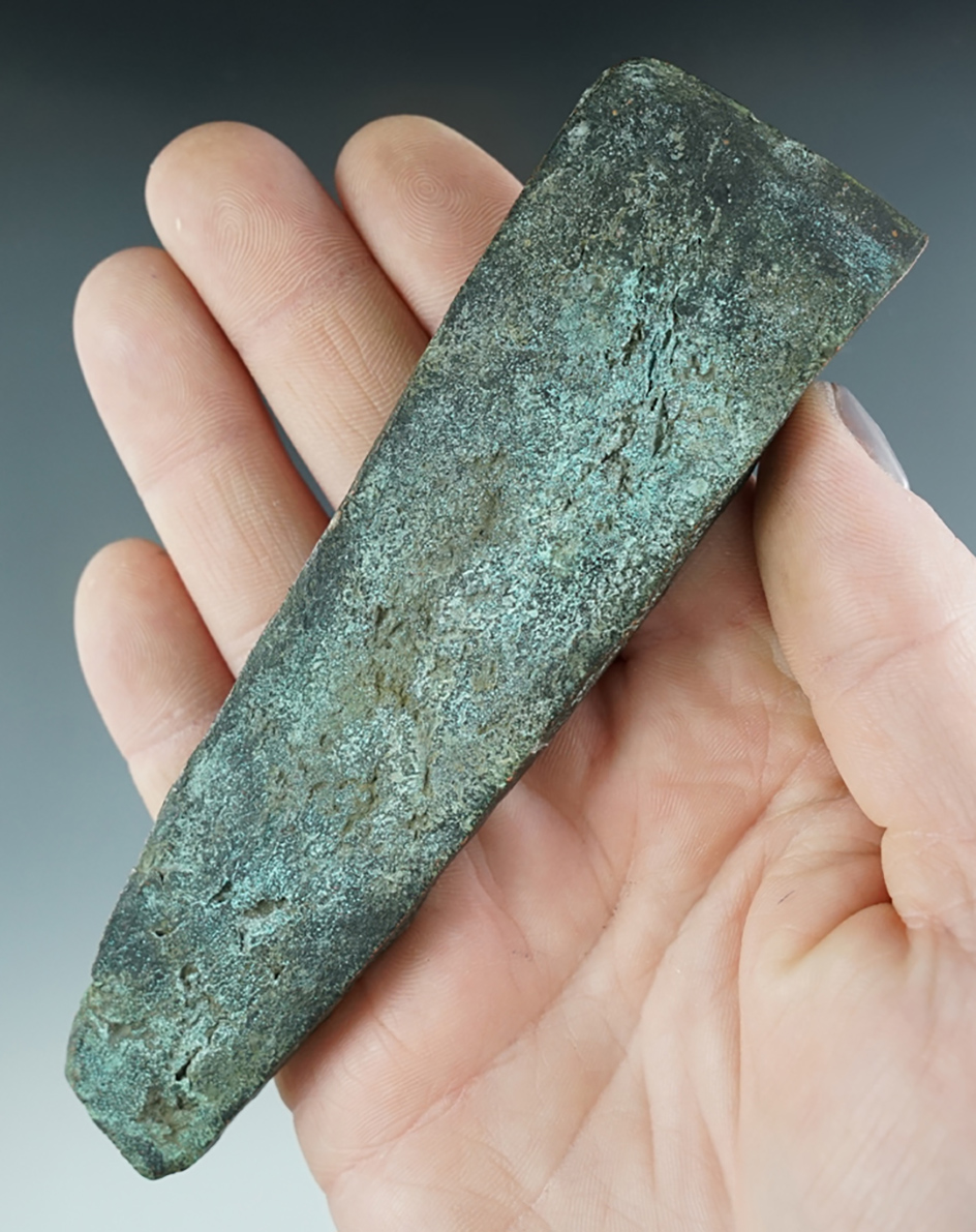 5 1/16" Old copper culture Celt is very nicely styled found in Portage Co., Wisconsin.