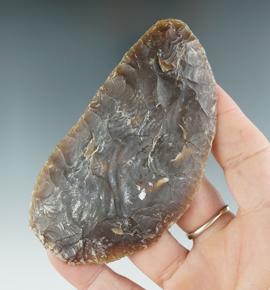 3 3/4" Paleo Uniface knife made from beautifully translucent Knife River Flint found in North Dakota