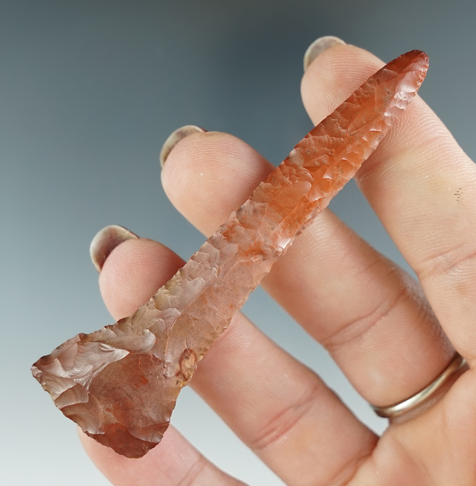 Heavily patinated 3 1/8" Drill made from beautiful Flint Ridge Flint found in Ohio.