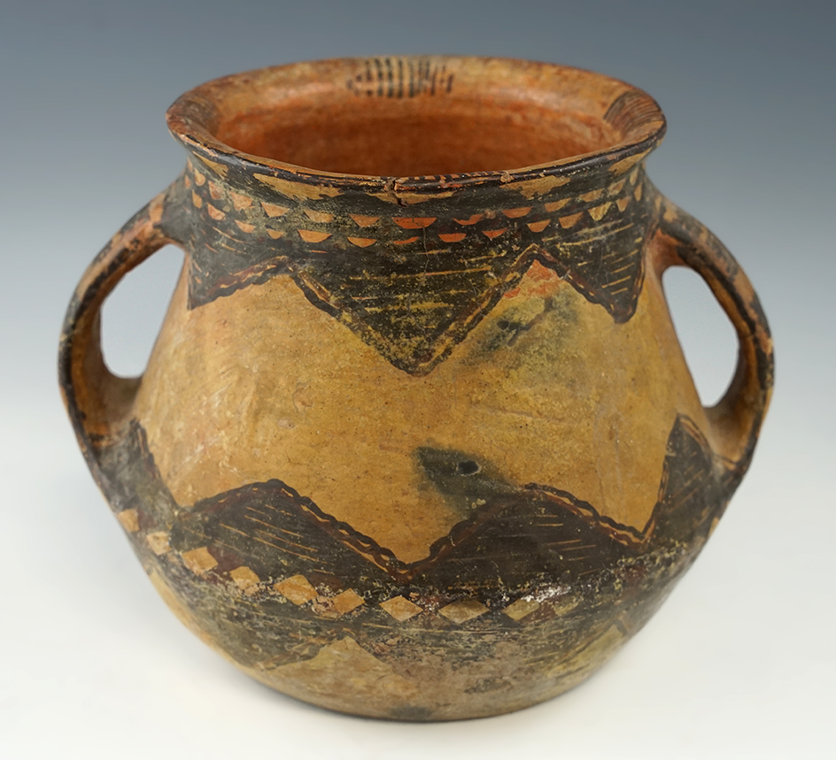 6 1/2" tall strap handle Berber pottery vessel from Morocco.