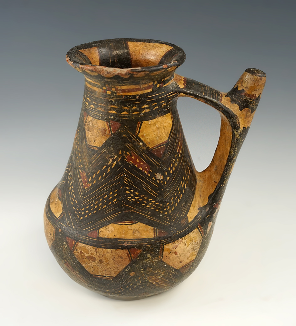 8" tall handled Berber pottery vessel from Morocco.