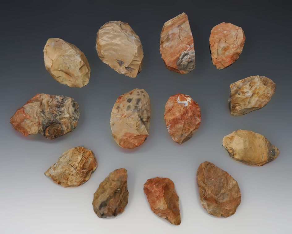 13 Blanks, largest is 4 3/16" from the Gray LaDassor cache of 401 cache blanks - Crescent Quarry.