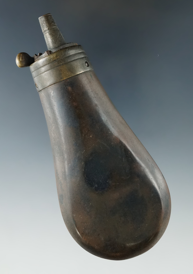 4 5/8" metal powder flask from the 1800s.