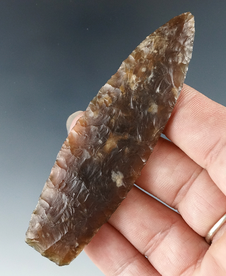 3 3/8" Knife River Flint Lanceolate with excellent flaking found in Wyoming.