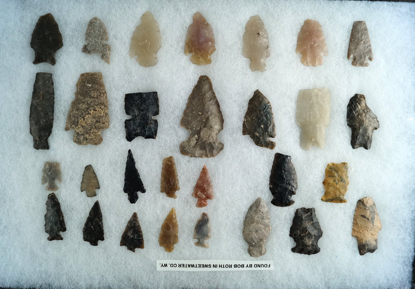 Set of approximately 29 assorted arrowheads found by Bob Roth in Sweetwater Co., Wyoming.