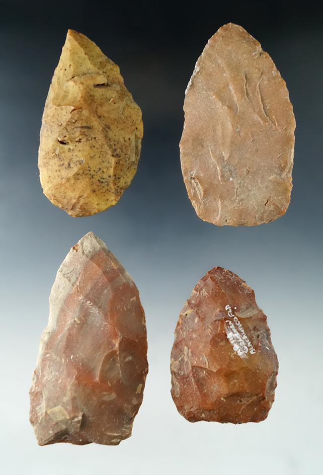 Group of four Blades found in Polk and Alachua Co.,'s, Florida. Includes a 3" Uniface paleo Knife.