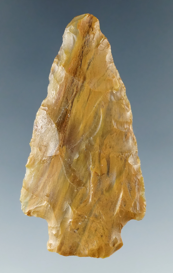 2 1/16" stemmed point found in Colorado made from Elizabethan petrified wood.