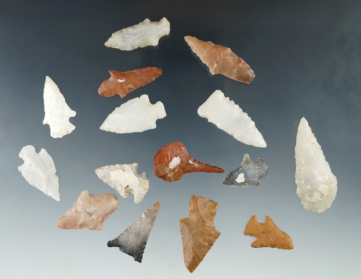 15 flaked points and drills, part of a group found along the Red and little Missouri rivers.