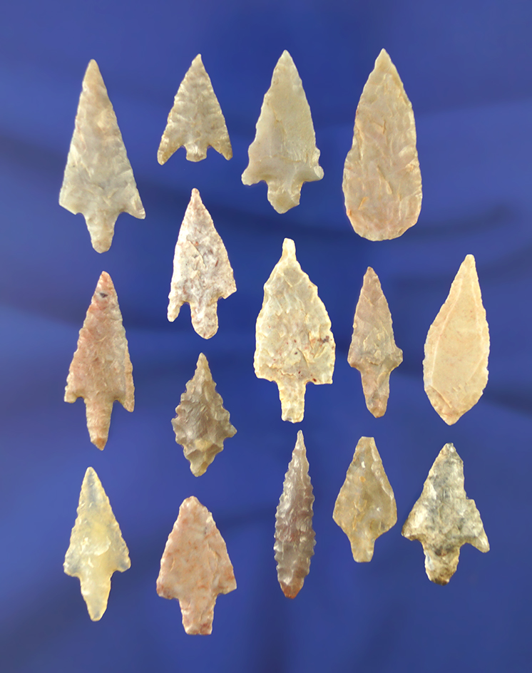 Set of 15 assorted African Neolithic arrowheads, largest is 1 7/16".