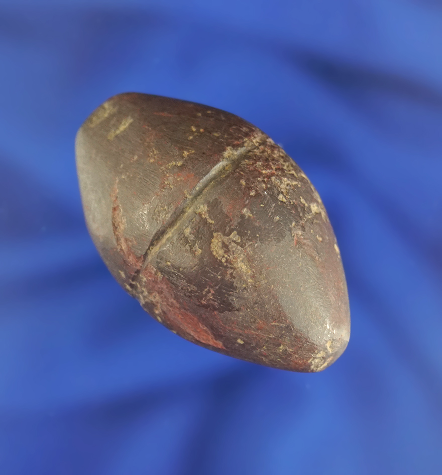 Unique 1 5/8" center grooved Hematite Plummet found in Illinois.