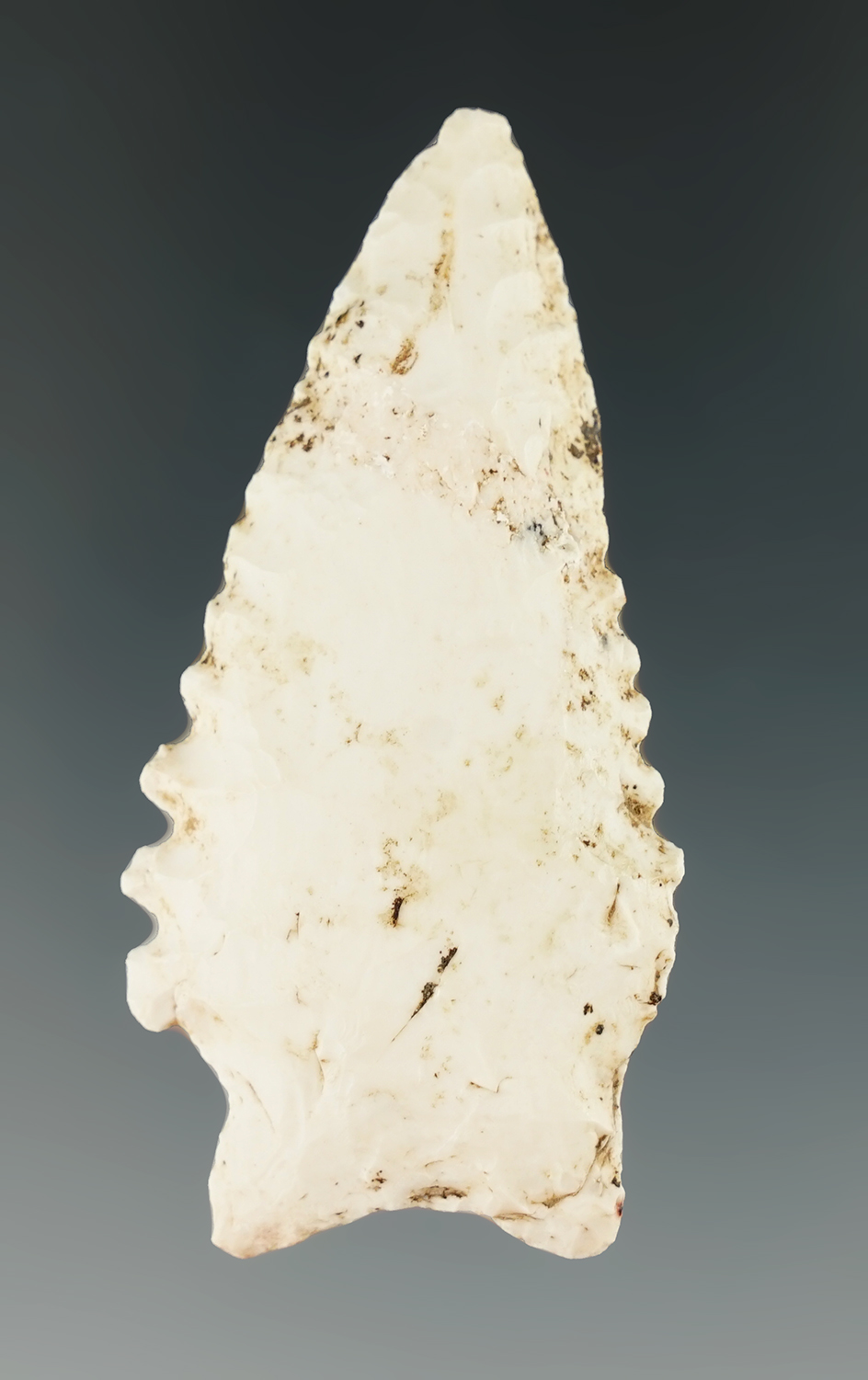 2 5/16" heavily serrated Flint Knife or saw found in Missouri.