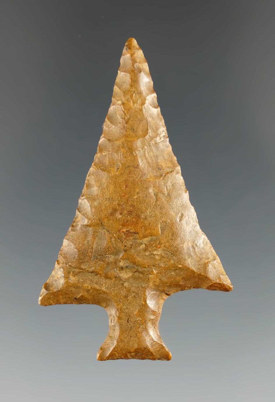 Uniquely styled stemmed point found in Florida with nice form and flaking.