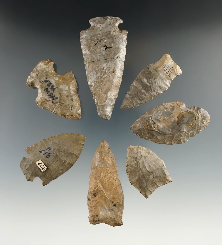 7assorted points & Knives - New York. Largest is 3" and that one has been broken and glued.