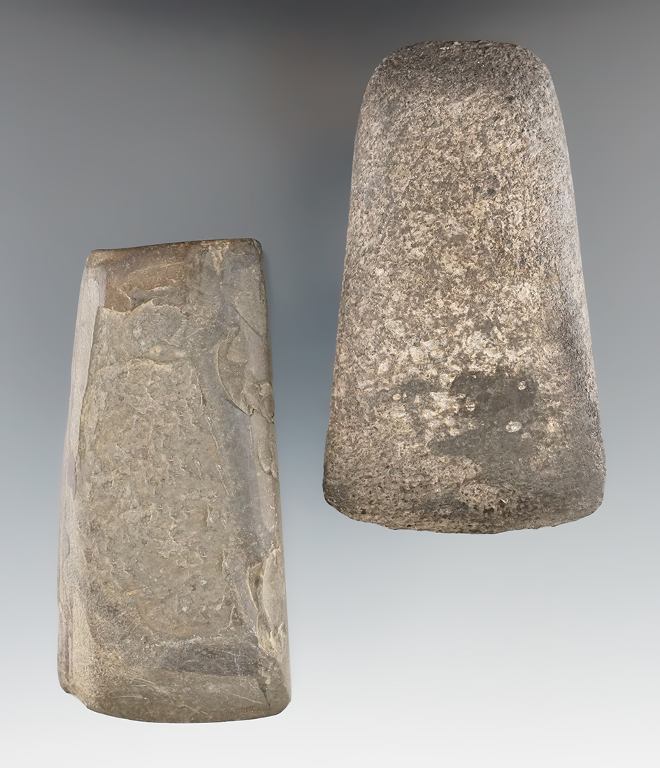 Pair of stone adzes found in New York, both around 3 3/4" long.