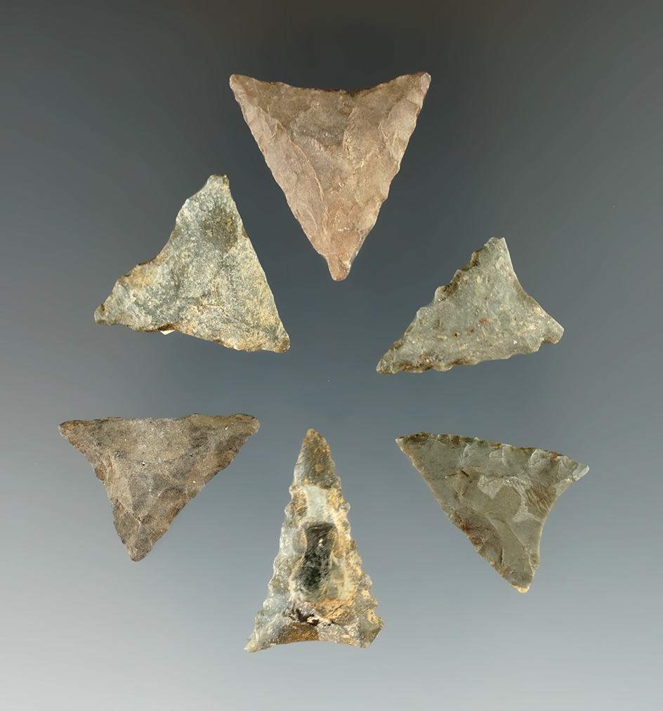 Set of six triangle points found in Granville Co., North Carolina, largest is 1".