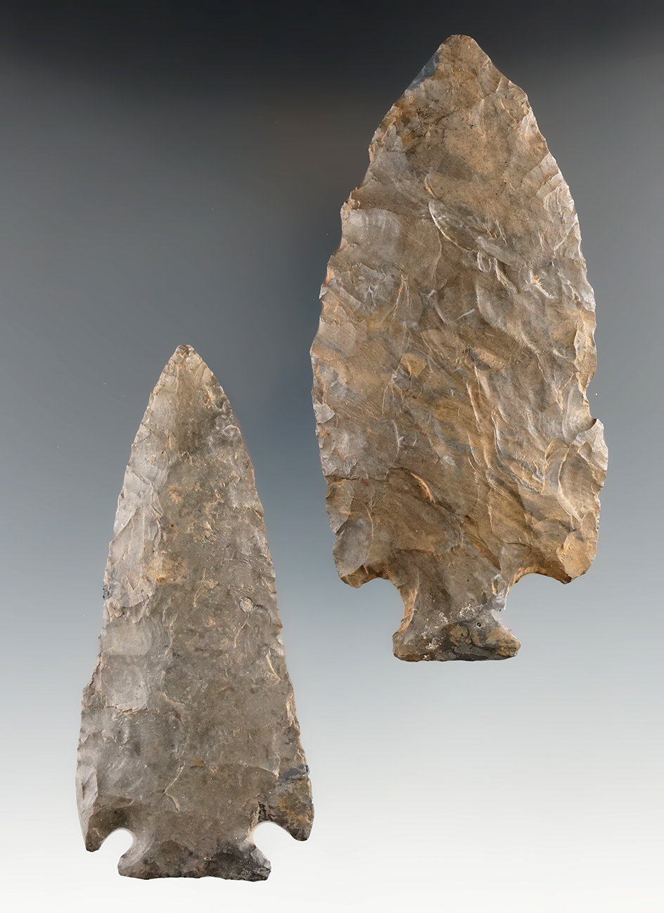 Pair of Onondaga Flint Knives found in Niagara Co., New York with minor restoration.