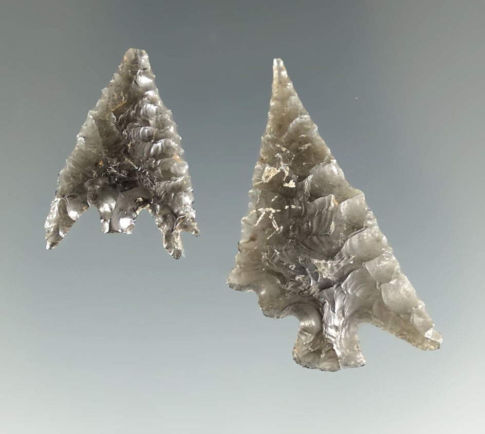 Rare style! Pair of shoulder – not dart points found in Tehama Co., California - Obsidian.