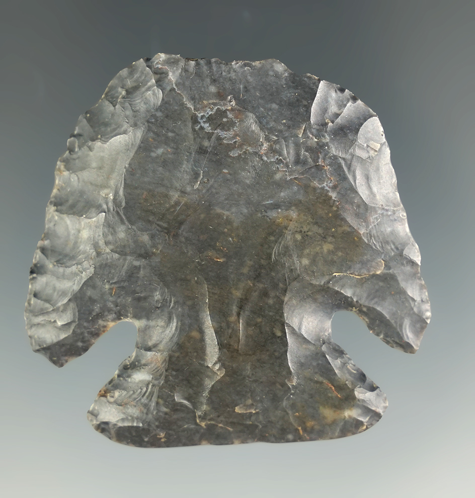 1 5/8" Dovetail hafted scraper made from Coshocton Flint found in Ohio.